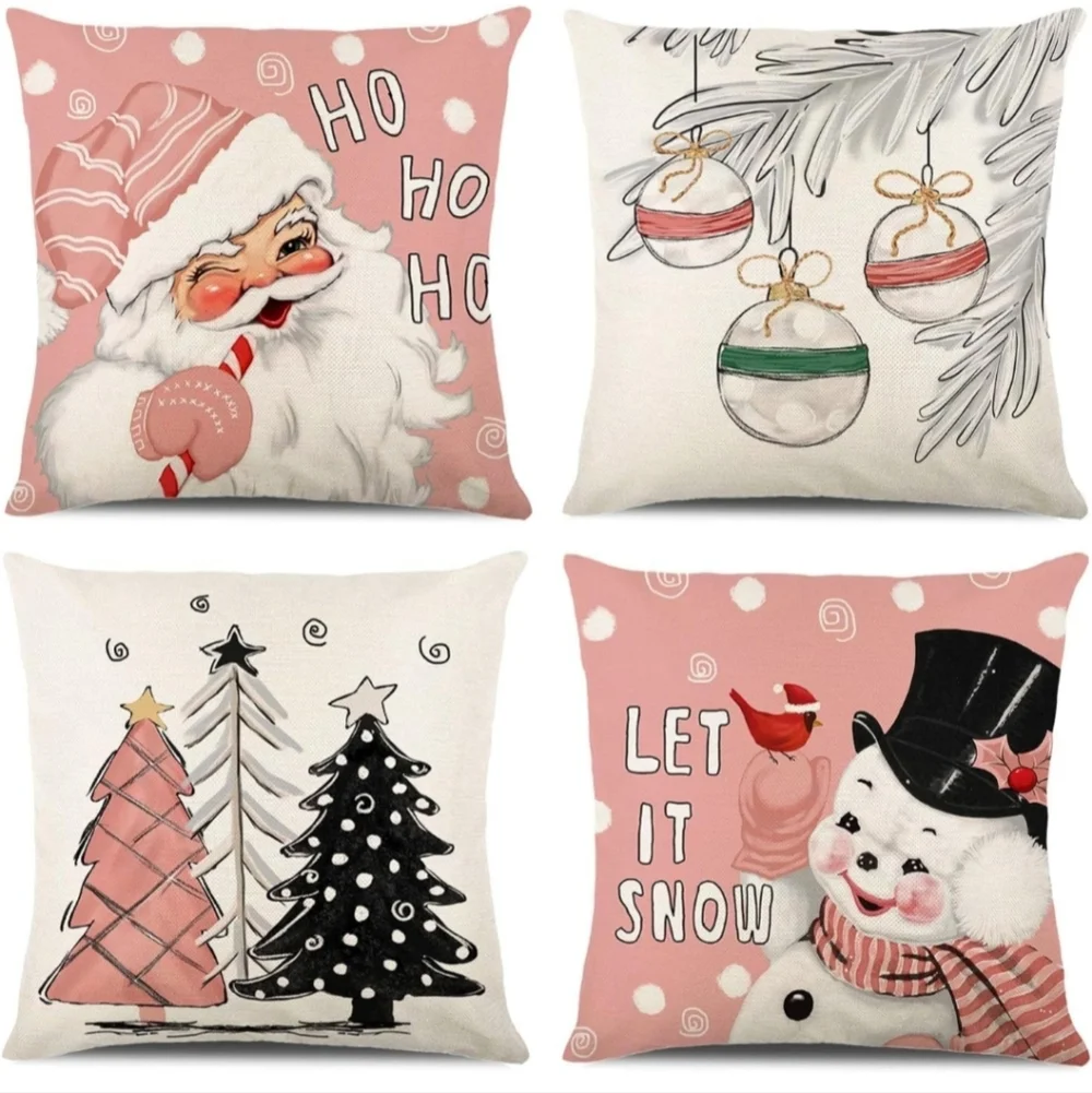 Christmas Decorations - Christmas Pillow Covers 18x18 Set of 4, Holiday Christma